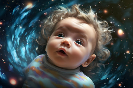 Portrait of a little boy in the space. 3d renderingの素材
