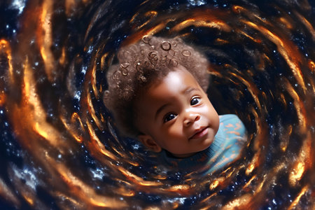 Portrait of a little african american baby boy with curly hair.の素材