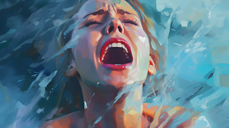 Screaming woman. Illustration of a female face in tears.の素材