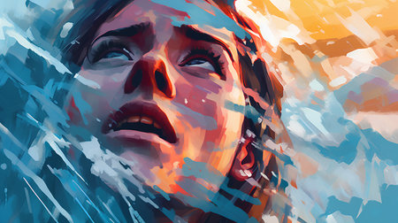 Portrait of a woman with tears in her eyes. Artistic illustrationの素材