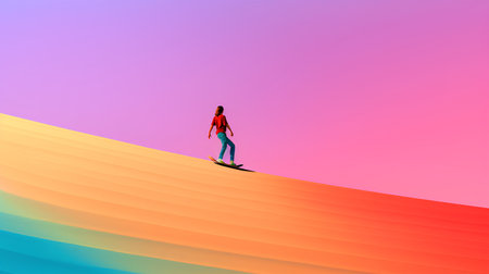 Man walking on the sand dune. 3D render illustration.の素材