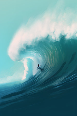 Surfer on big ocean wave. Vector illustration of surfer on ocean waveの素材