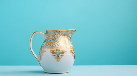 Vintage porcelain jug on blue background. 3d renderingの素材