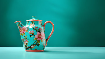 Porcelain teapot on green background. 3d renderingの素材