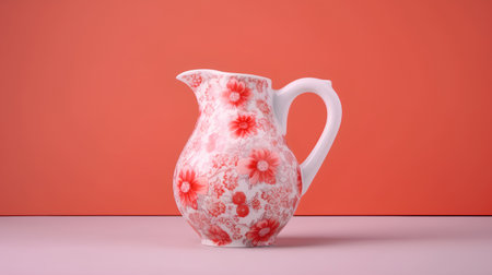 Ceramic jug with floral pattern on a pink background. 3d renderingの素材