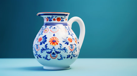 Porcelain jug on blue background. 3D rendering.の素材