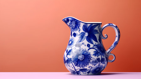 Blue porcelain jug on a pink background. 3d renderingの素材