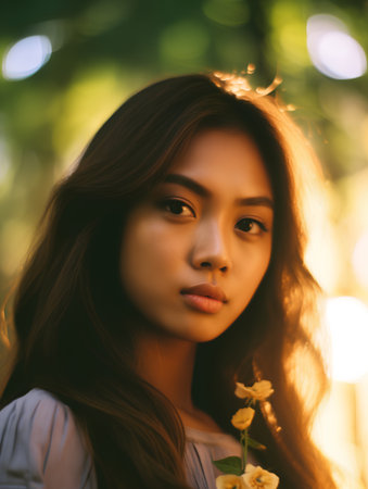 Portrait of a beautiful young asian woman with long hair.の素材