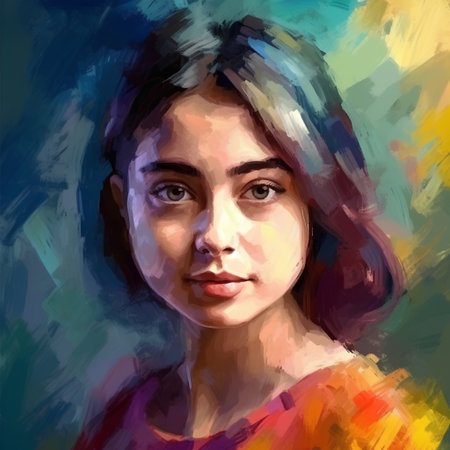 Portrait of a beautiful young woman. Digital painting. Vector illustration.の素材