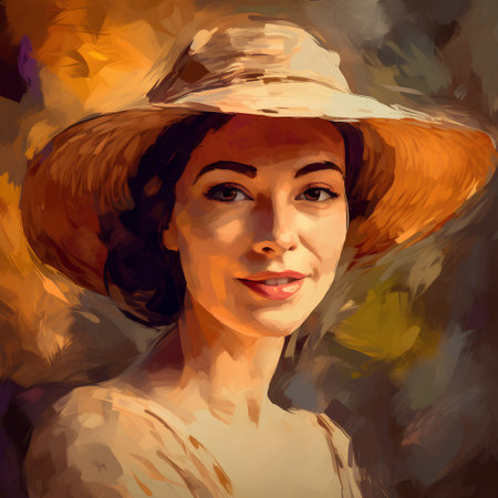 Portrait of a beautiful woman in a straw hat. Vector illustrationの素材