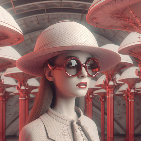 Fashionable woman in hat and sunglasses. 3D rendering.の素材