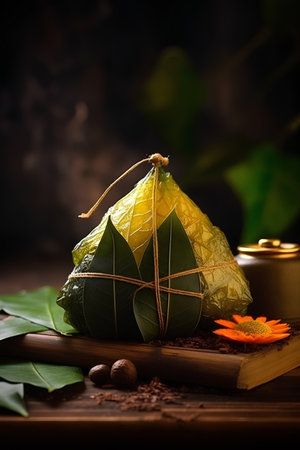 Spa still life with zongzi and flower on wooden backgroundの素材