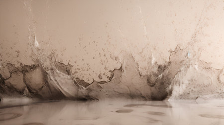Water splashes on a brown background. 3d rendering, 3d illustration.の素材