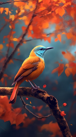 Colorful bird in the autumn forest. Wildlife scene from nature.の素材