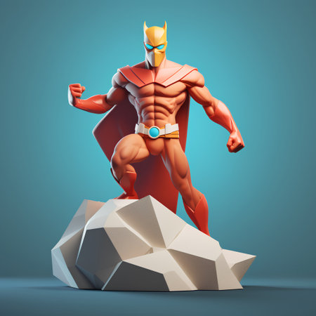 Superhero standing on a stone. 3D illustration. 3d renderingの素材