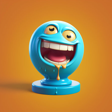Smiling blue cartoon emoticon. 3D illustration, 3D renderingの素材