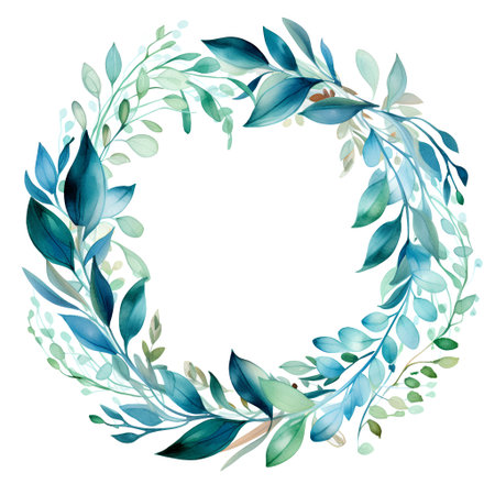 Beautiful vector watercolor wreath with green leaves and branches.の素材