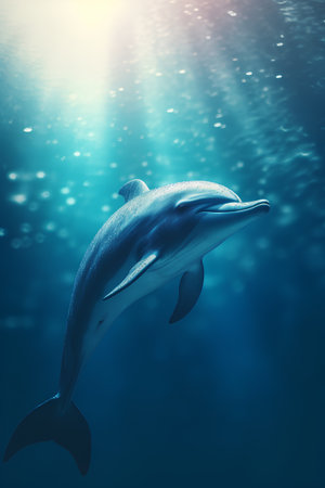 Dolphin swimming in deep blue ocean. 3d render illustration.の素材