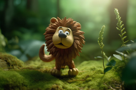 Cute cartoon lion in the forest. Fantasy animal in the nature.の素材