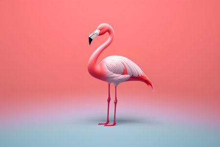 Flamingo on a pink background. 3d rendering, 3d illustrationの素材