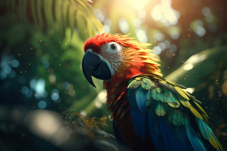 Beautiful macaw parrot in the jungle. 3d renderingの素材