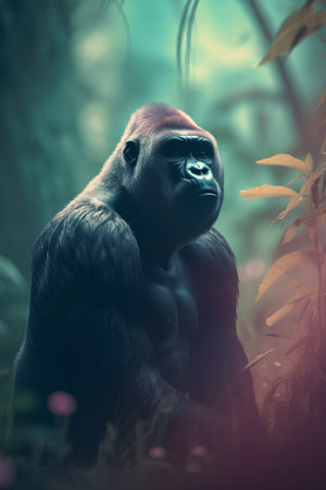 Portrait of a gorilla in the rainforest. Wildlife scene.の素材