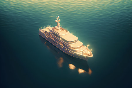 3d render of a ship in the sea. View from above.の素材