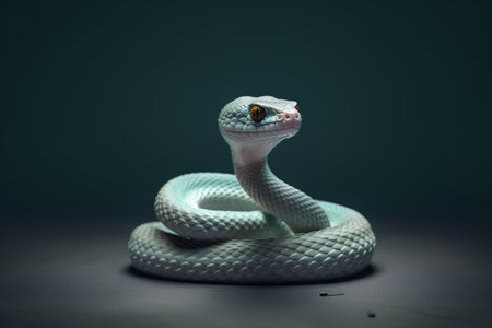 Cute snake on a dark background. 3d rendering, 3d illustration.の素材
