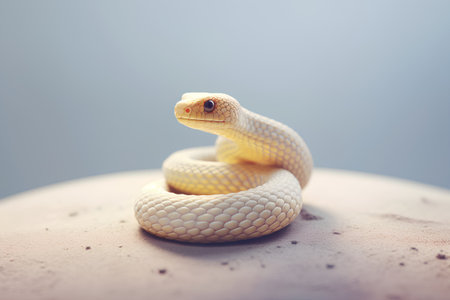 Close up of a yellow snake on the sand. Shallow depth of field.の素材