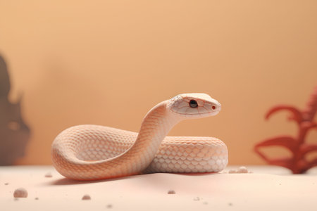 3d rendering of a white cobra snake in the desert.の素材