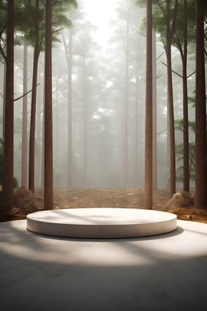 Round podium in a fantasy forest. 3D rendering. Computer digital drawing.の素材
