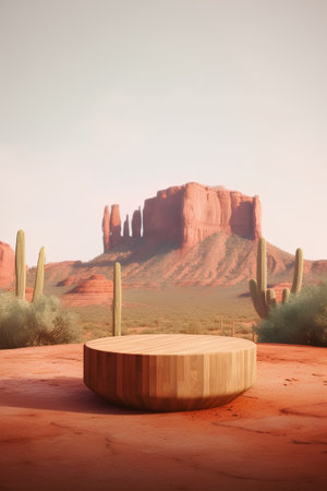 Wooden podium in the desert of Arizona, USA. 3d renderの素材
