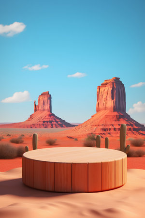 Wooden round podium in Monument Valley, USA. 3D renderingの素材