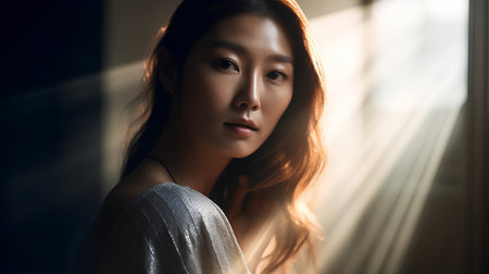 Portrait of a beautiful young asian woman looking at camera.の素材