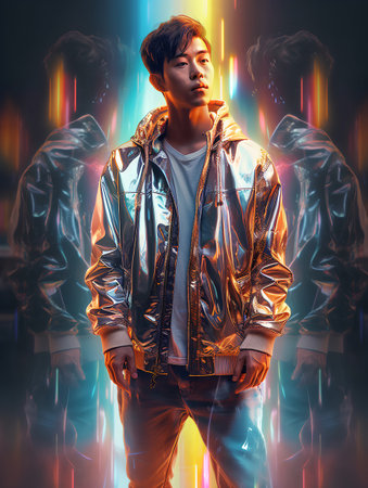 Fashion shot of a handsome young man in a stylish jacket.の素材