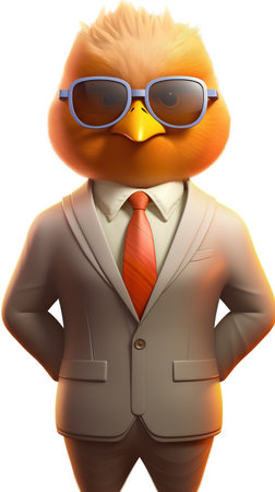 Elegant chicken wearing a suit and sunglasses, 3d renderの素材