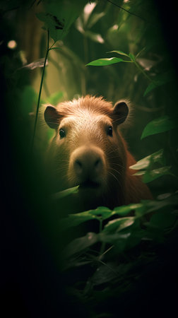 Capybara in the jungle. Wildlife scene from nature. Animal portrait.の素材