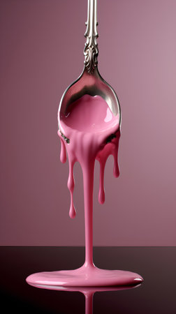 A spoonful of pink paint dripping from a spoon. 3d renderingの素材