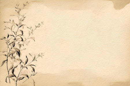 Vintage background with old paper texture and branch of eucalyptusの素材