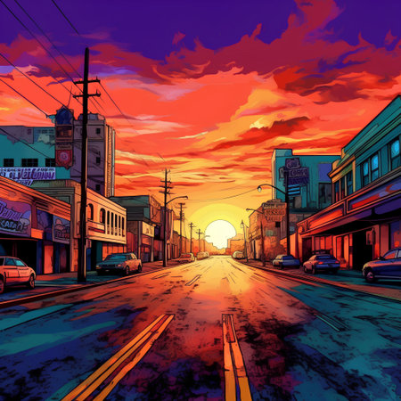 Sunset on the streets of Los Angeles, California, USA.の素材