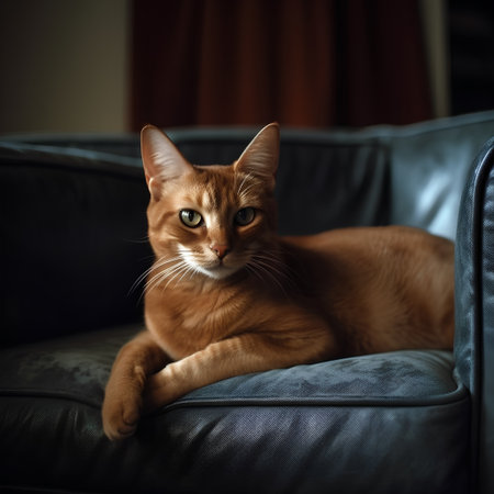 Ginger cat on the couch at home. Shallow depth of fieldの素材