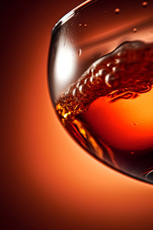Closeup of a glass of cognac on a red background.の素材