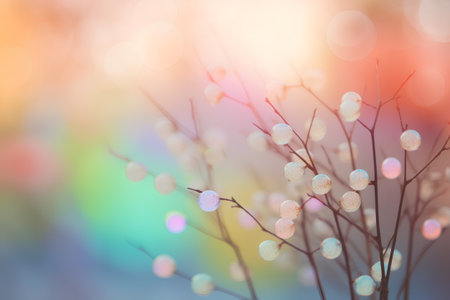 Abstract spring background with tree branches and bokeh lights. Soft focus.の素材
