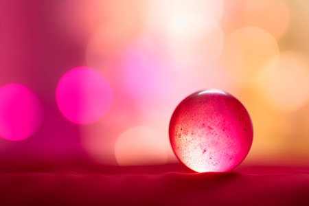 Colorful abstract bokeh background with red and pink glass ballの素材