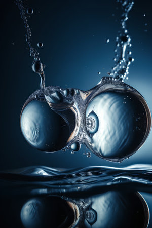 Water splashes on a blue background. 3d rendering, 3d illustration.の素材