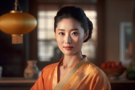 Portrait of beautiful asian woman in traditional japanese kimonoの素材
