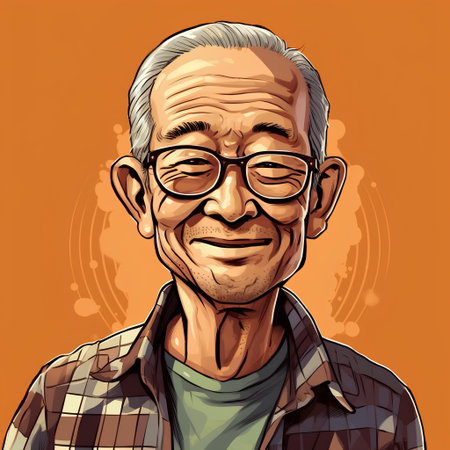 Vector illustration of an elderly man with glasses and a plaid shirtの素材
