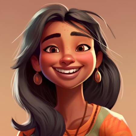 Portrait of a smiling girl with long hair, vector illustration.の素材