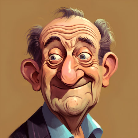Cartoon funny old man with big eyes and mustache. Vector illustration.の素材