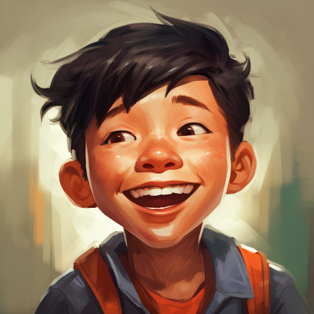 Portrait of a happy smiling asian boy. Vector illustration.の素材